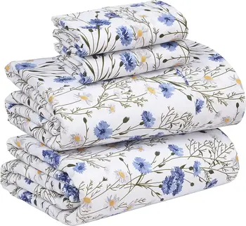 Queen Size Cotton Percale Floral Sheet Set 1