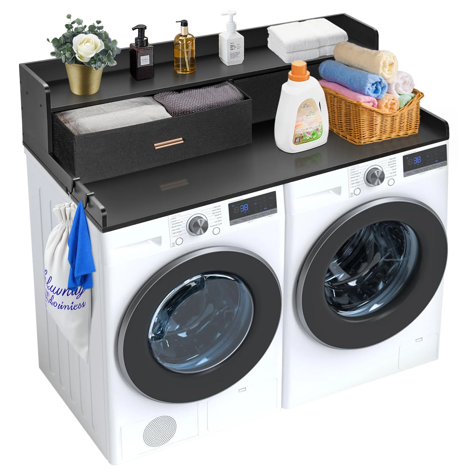 Wooden Laundry Room Countertop with Drawer Shelf