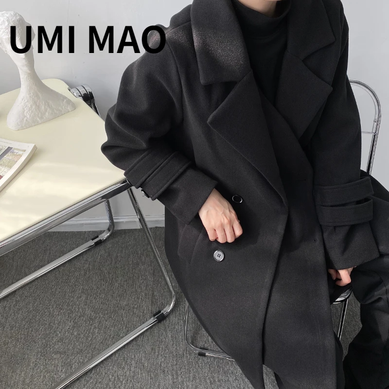 

UMI MAO Men Women Long Autumn Winter Niche Korean Designer Models Asymmetric Tweed Trench Coat Tweed Deconstruction Jacket Y2K