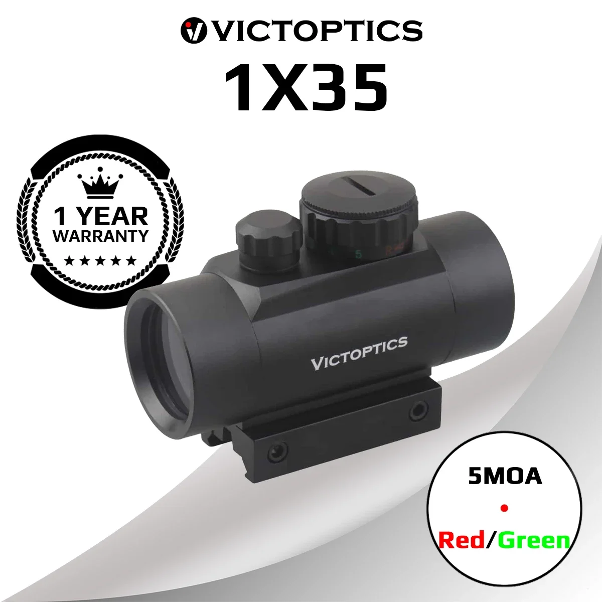 VICTOPTICS 1X35 Red Dot Scope 5 Levels Red & Green Dot Reflex Collimator Sight Fits Firearms & Airsoft rifle scope magnifier