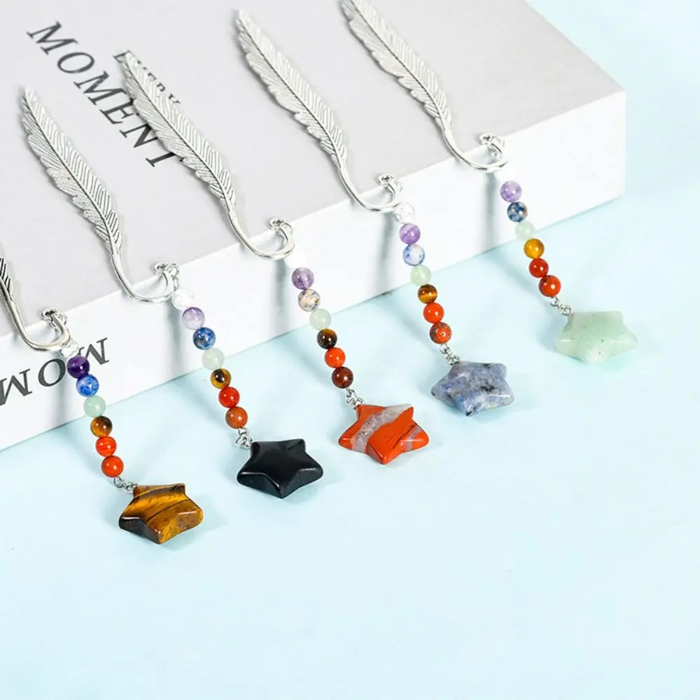 

Creative Retro Healing Stone Bookmark Five-pointed Star Pendent Page Mark Crystal Beads Book Clip Children's Stationery Gift
