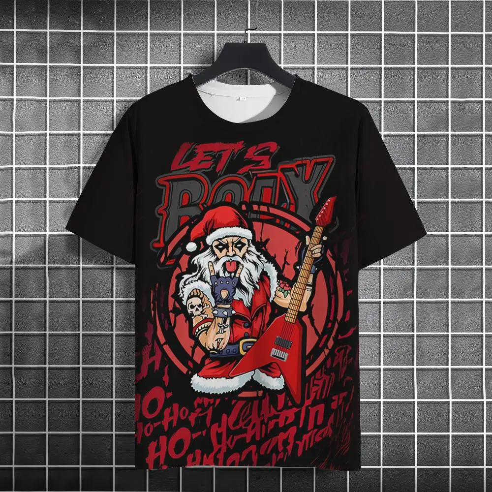 

Santa Claus Print T Shirt For Men New Year Party Fashion Clothing Christmas Harajuku Short Sleeve O-Neck Tops Oversized T-Shirts
