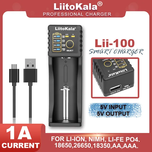 Liitokala Lii-500 Lii-402 Lii-202 Lii-100 3.7V 1.2V Multifunction 18650 26650 21700 17355 18350 14500 AA AAA  Battery Charger Lii-100 Charger