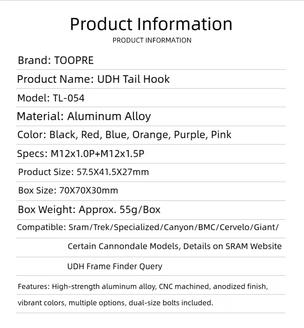 TOOPRE Fahrrad UDH Rahmen-Schaltauge für Sram/Trek/Specialized/Cannondale Fahrradrahmen Universelles Schaltwerk-Halterungselement – Detail 3