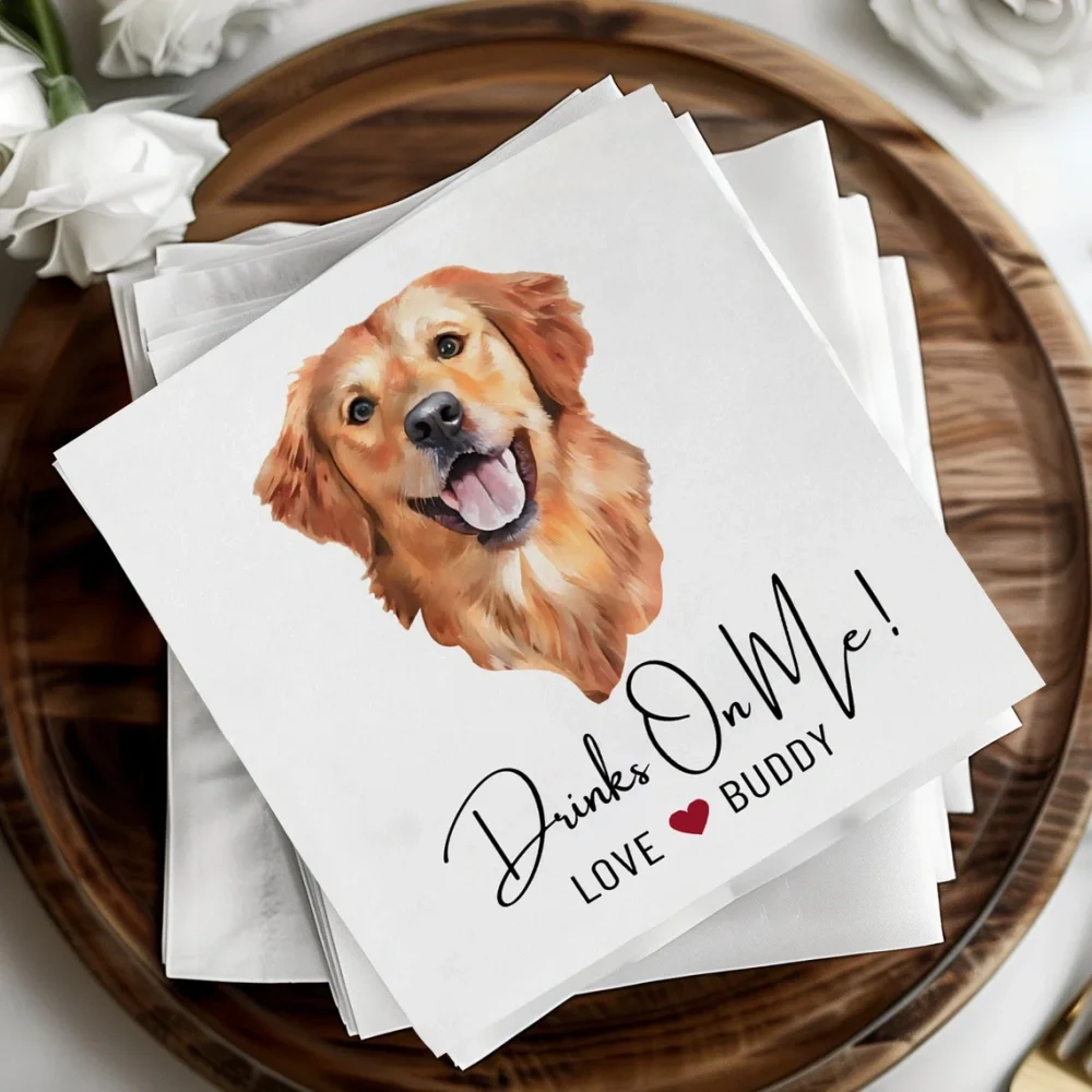 50 pcs Pet Cocktail Napkins,Dog Wedding Napkins,Pet Portrait Napkins,Pet Lover Wedding Decor,Pet Cocktail Napkins