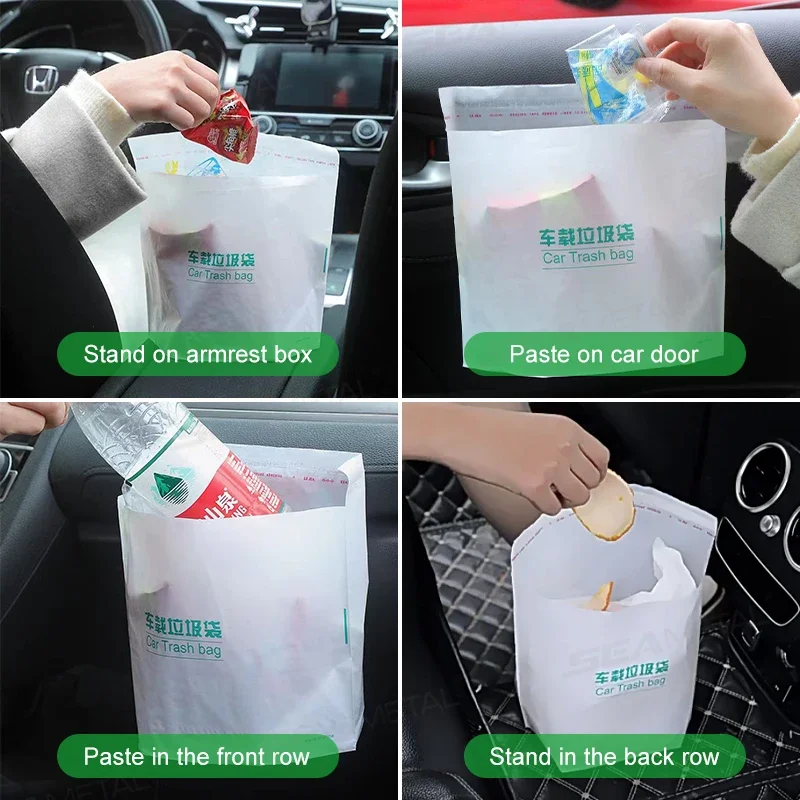 20/40Pcs Self-Adhesive Disposable Trash Bag Thicken Waterproof Garbage Bag Leak-Proof Rubbish Storage for Car/Home/Office car storage bag car trash bag