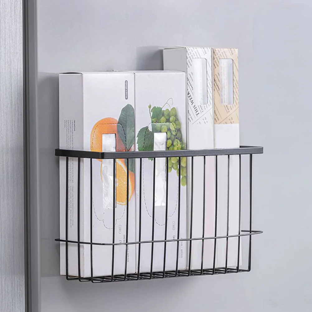 Iron Nail-free Kitchen and Bathroom Wall Storage Rack Hanging Basket Black Wire Baskets Organizer