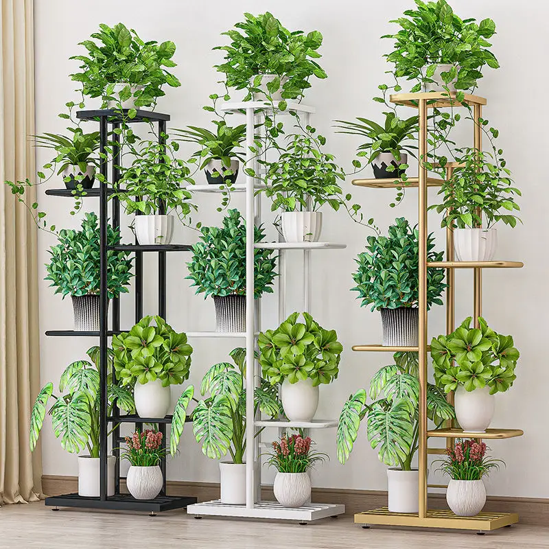 Plant Stand Iron Shelves For Plant Multi -Storey Floor -To -Ceiling Balcony Pot Plant Stand Flower Rack Living Room Lobby Display Flower Stand