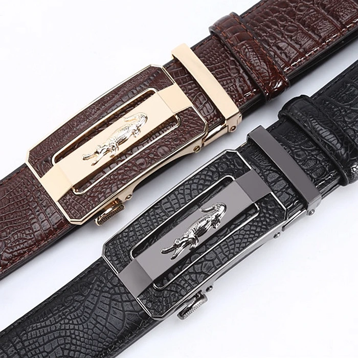 VOOTHOST Business Men's Belt Black Brown Casual Crocodile Pattern Leather Automatic Buckle Suit Pants Jeans Belt Waistband V0257_voghion.com
