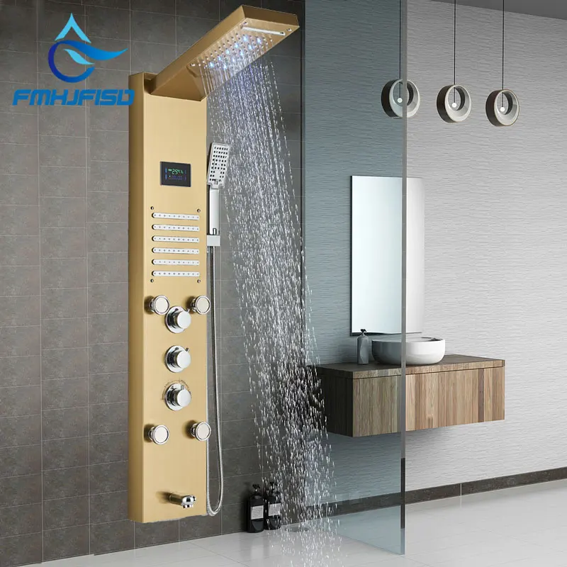 Columna Ducha Sin Grifo Sistema De Ducha VEVOR Panel Torre Y Cabezal Cascada - Acero Inoxidable, 5 Funciones, 2 Chorros Corporales, Plata 1345x200x460 Mm Duchas De Baño