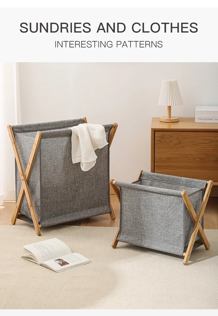 Description Picture 6 of itemLaundry Basket Foldable Cotton Linen Bamboo Dirty Clothes Organizer Collapsible Basket Japanese Style Hamper Recyclable Storages