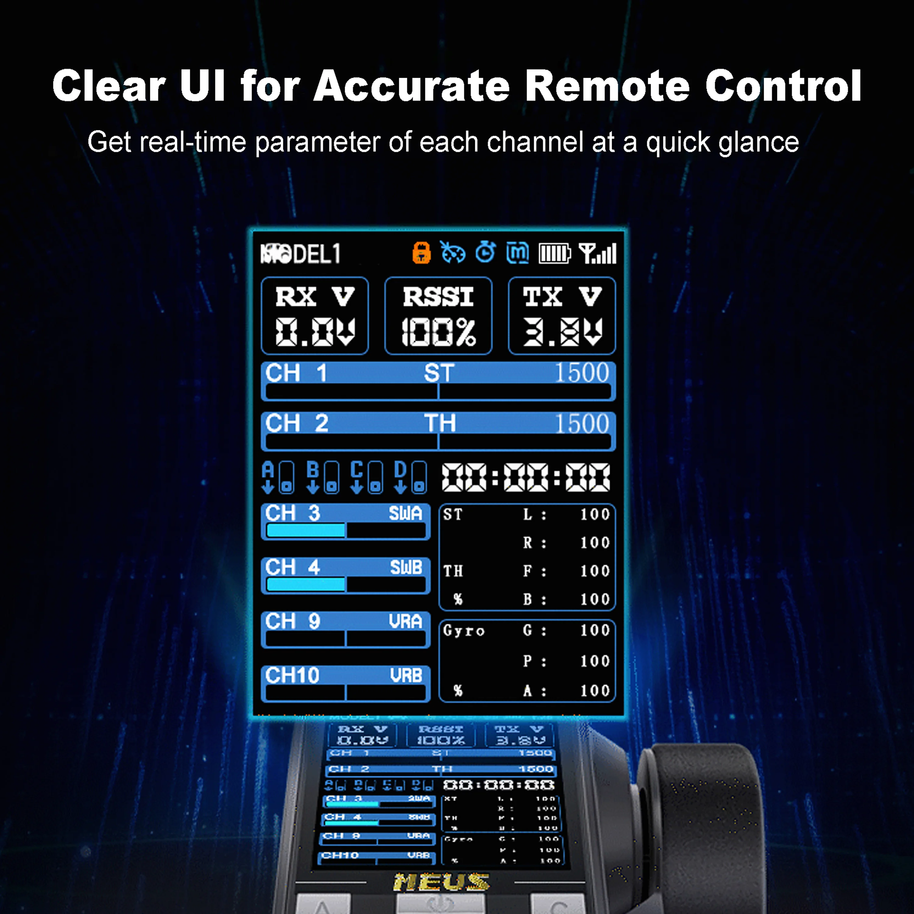 MEUS Racing ME-10B Émetteur RC 8CH 2.4GHz + Récepteur pour TRX4 SCX10