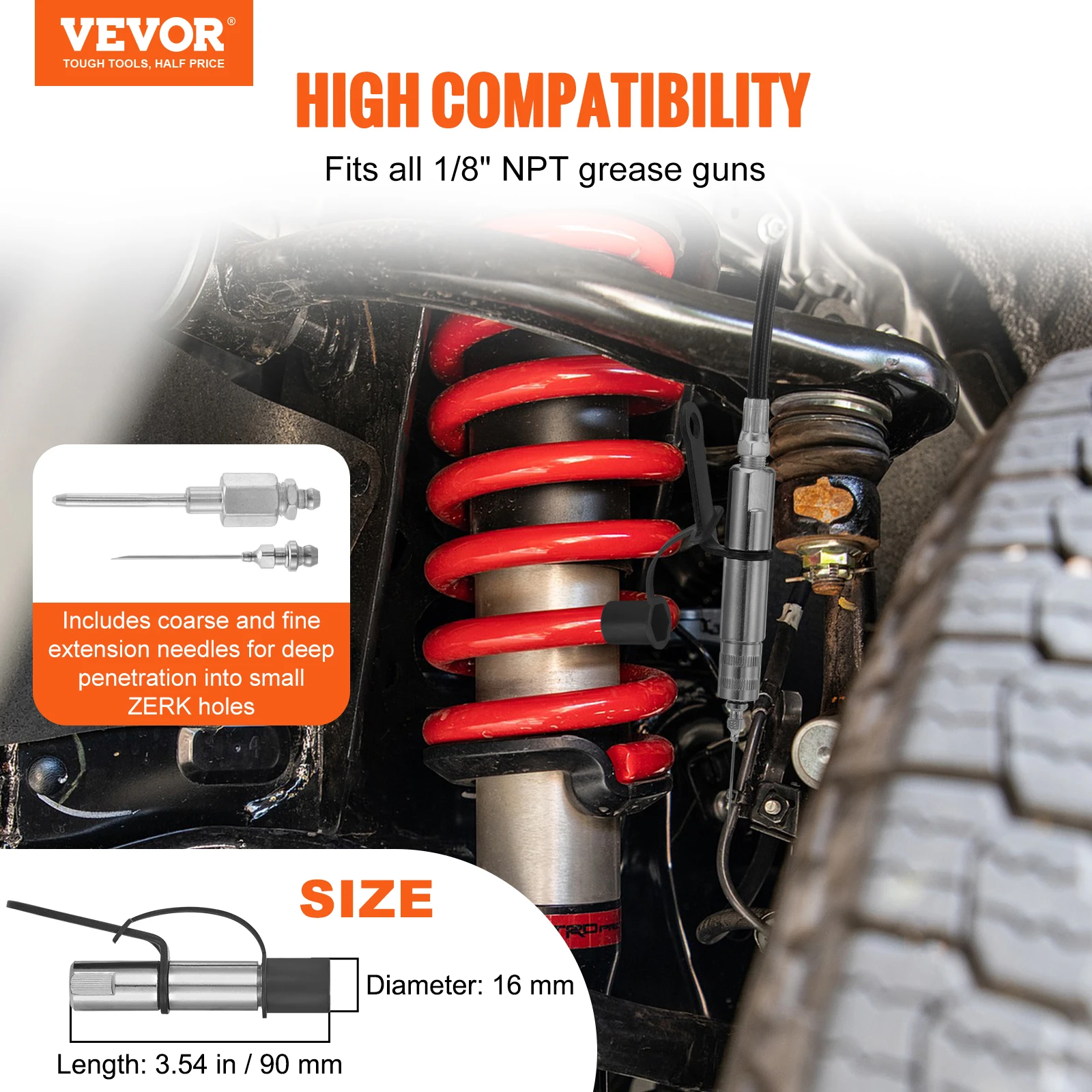 VEVOR 10000PSI Grease Coupler Nozzle Hose Pump Syringe Grease Gun NPT1/8-27 Adapter Brake Oil Change Tools Car Accessories