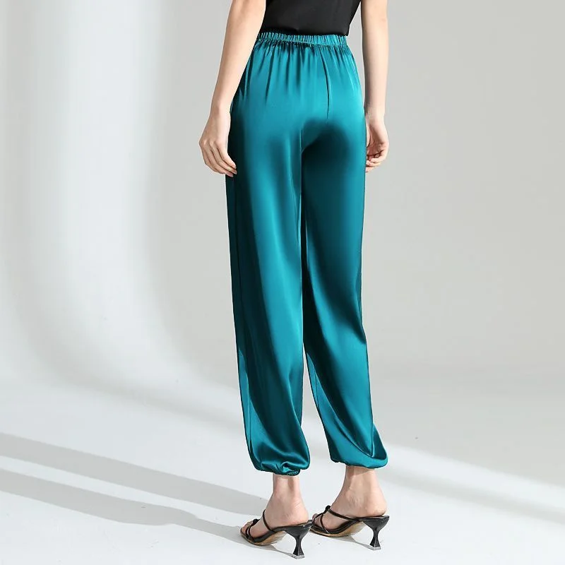 Ice Silk Triacetate Ankle Length Loose Pencil Pants Women 2025 Summer Thin Casual Harem Silk Pants Satin Pants Breathable