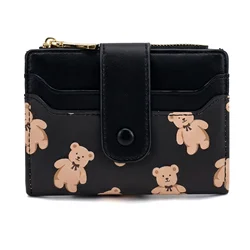 Charming Bear Cartoon PU Leather Women's Wallet with ID Window and Zippered Coin Holder (Black)