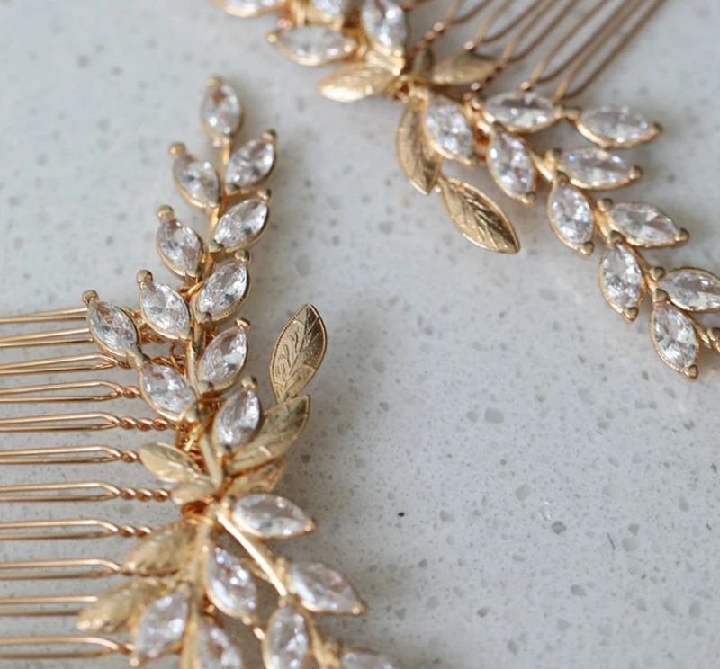 Delicate Small Comb Bridal Hair Piece Women Pins Gold Color Ziconia Wedding Jewelry Accessories
