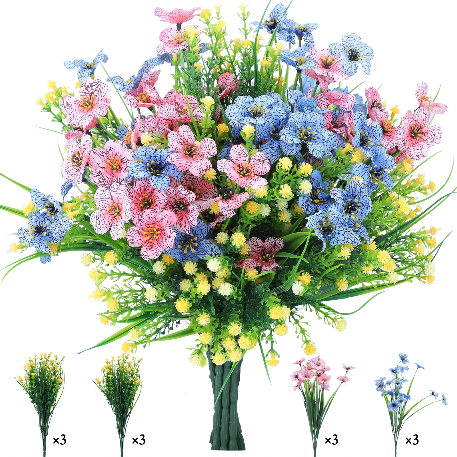 ArtificialFlowersVioletAndGypsophilaBouquetForOutdoorDecorUV