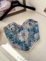 Retro Oil Painting Embroidery Crop Top Women's Design Sense Belted Slimming Asymmetrical ort Base irt French Sle Polyes... - Image 2