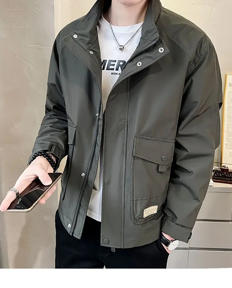 Versatile Autumn Winter Men Solid Casual Loose Simple Aviator Jacket Jacket Coat Soft Retro Pocket Business Casual Zipper