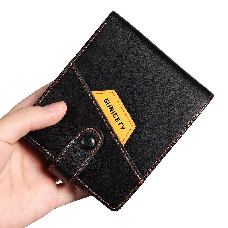 

Wallet men's Japanese fashion portable Buckle PU leather Multifunction Anti theft swiping Business card ID pocket wallet