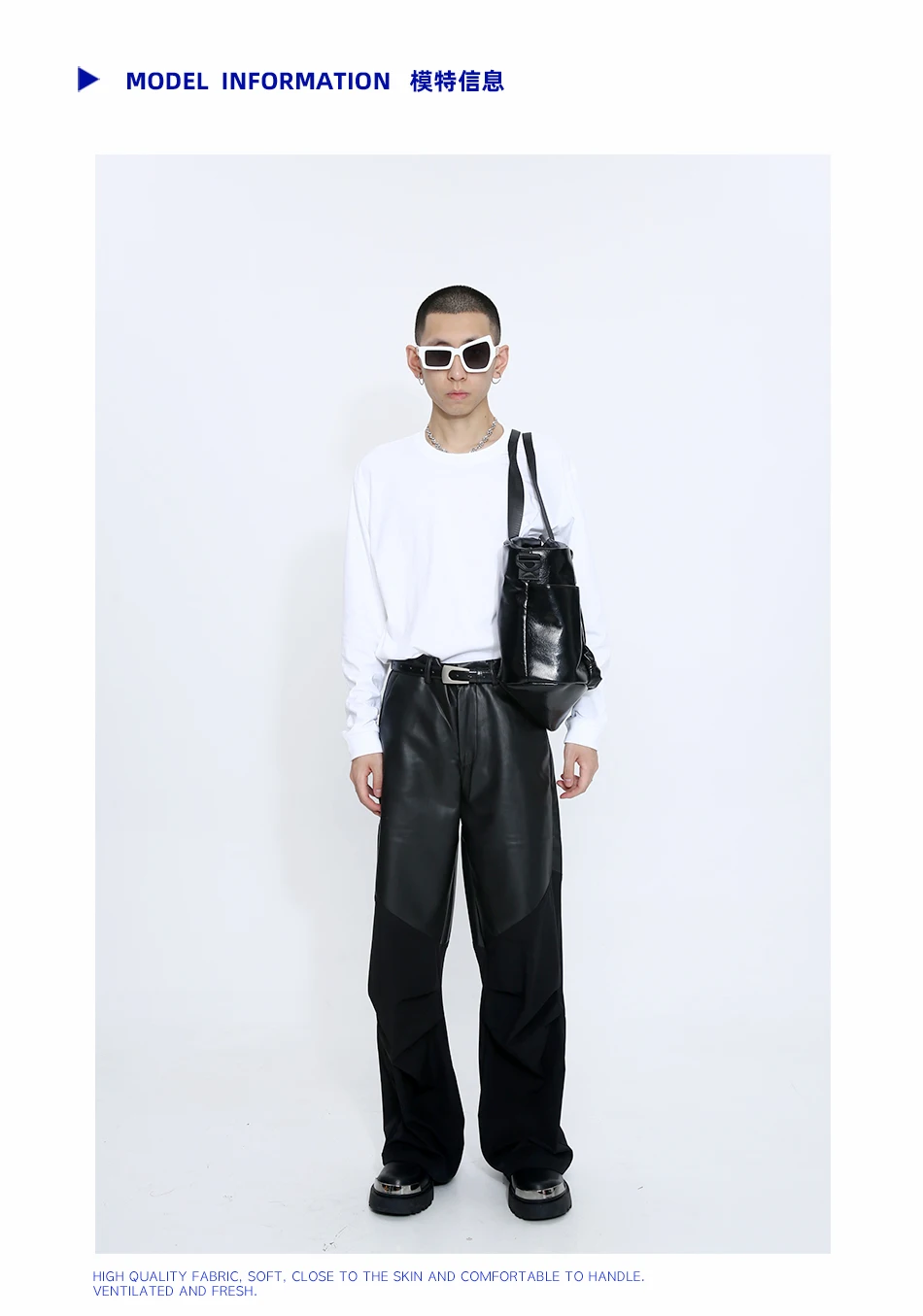 27-46 New Men Clothing Yoshi Yamamoto Style Stitching Leather Patchwork Casual Pants Trousers Lovers Plus Size Costumes