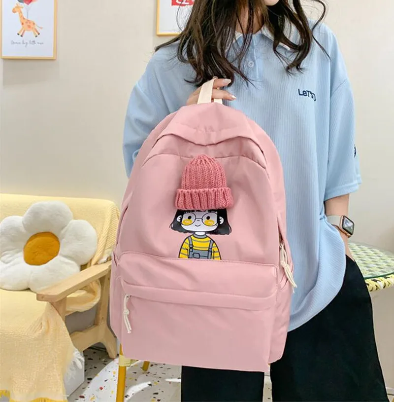 Fashion Shoulder Strap School Bag Student School Bag Children's Girl Sweet And Cute Lightweight solid Color Casual Backpack