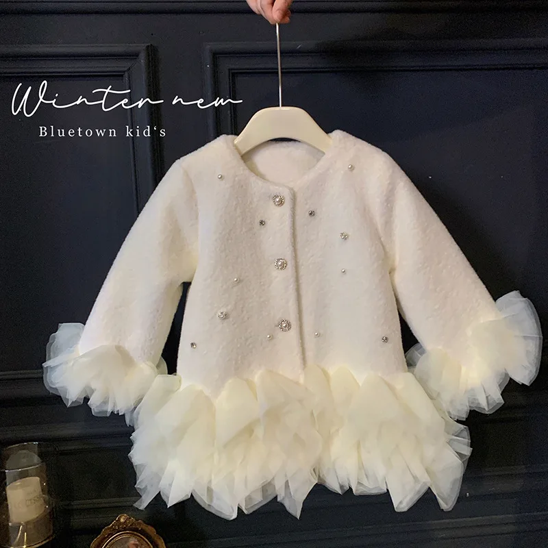 Girls' Furry Coat Autumn and Winter New Mid-Length Quilted Children's Clothing Baby Birthday Dress Princess Mesh Coat girls dress girls winter coat girls outerwear