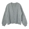 TTPD Cardigan Cozy Chunky Cable Knit V-neck Patched Grey Sweater Jacket for Women Autumn Winter TS Cardigan 1