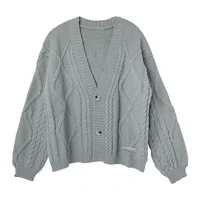 TTPD Cardigan Cozy Chunky Cable Knit V-neck Patched Grey Sweater Jacket for Women Autumn Winter TS Cardigan 1