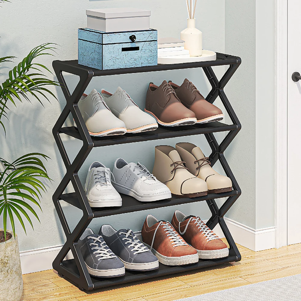 4-Layer x-Type Shoe Storage Rack Solid Color Simple Home Assembly Shoe Rack Suitable For Porch Living Room 1 Piece shoe rack