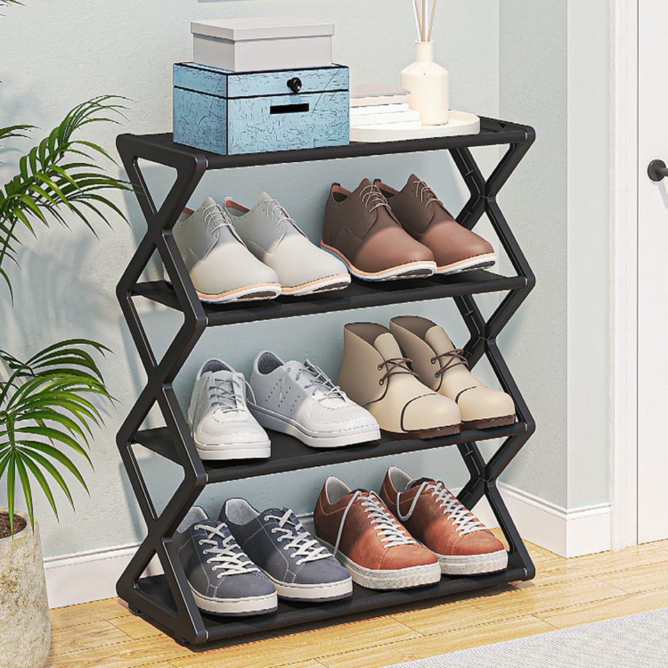 1 Piece Of 4-Layer x-Type Shoe Storage Rack, Solid Color Simple Home Assembly Shoe Rack, Suitable For Porch, Living Room