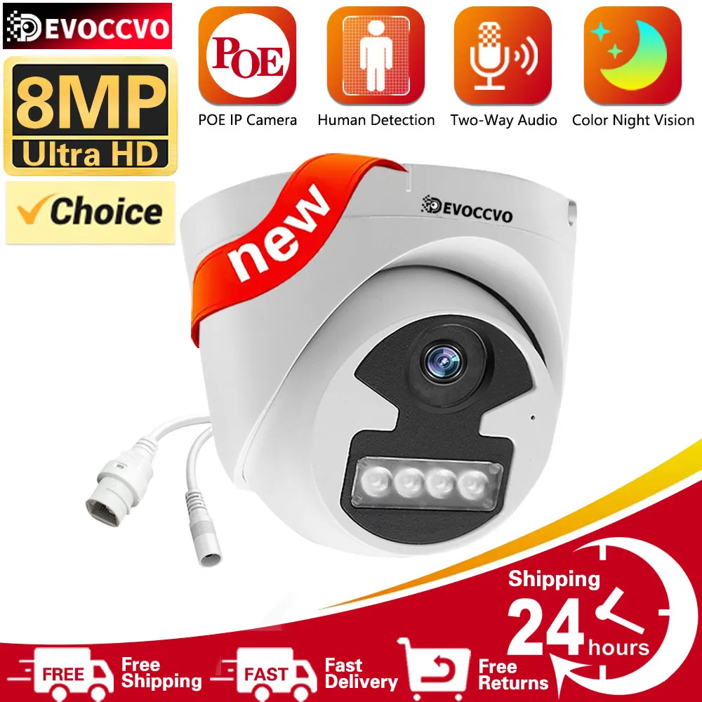 8MP IP Camera 4K Surveillance POE H.265 2 Way Audio Dome Colorful Night Vision AI Motion Detection CCTV Video Security Cam H.265