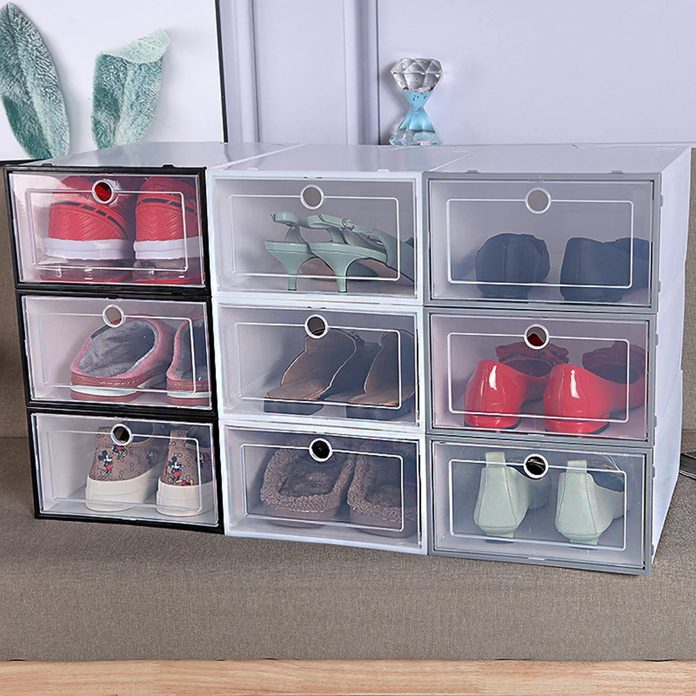 

6pcs Transparent Shoes Box Drawer Shoes Box Stackable with Lid for Shoe Slipper Display Container ( White )