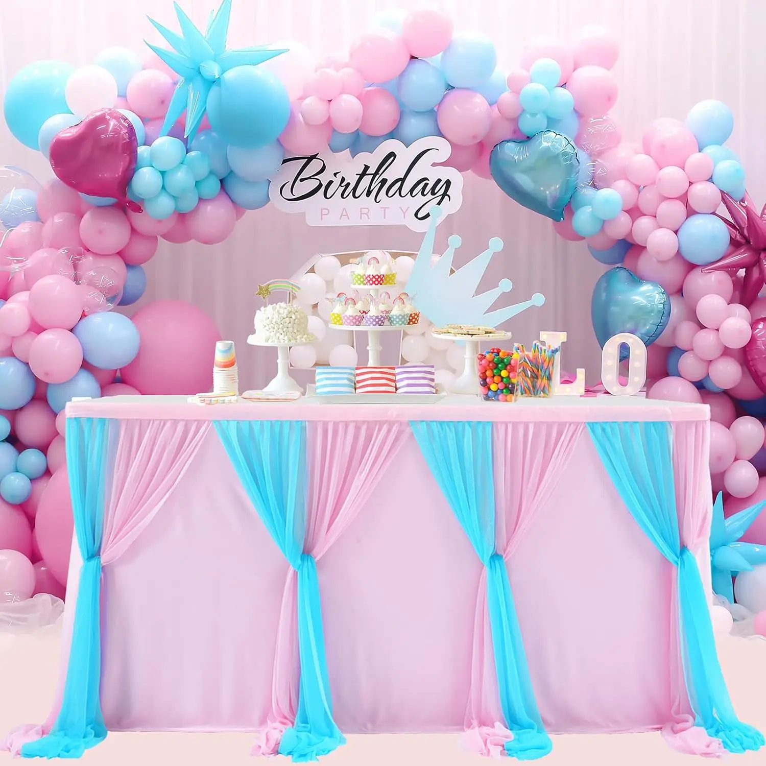 Pink and Blue Table Skirt Tulle Tutu Table Cloths Cover for Baby Shower Birthday Party Dessert Buffet Banquet Table Decorations 2