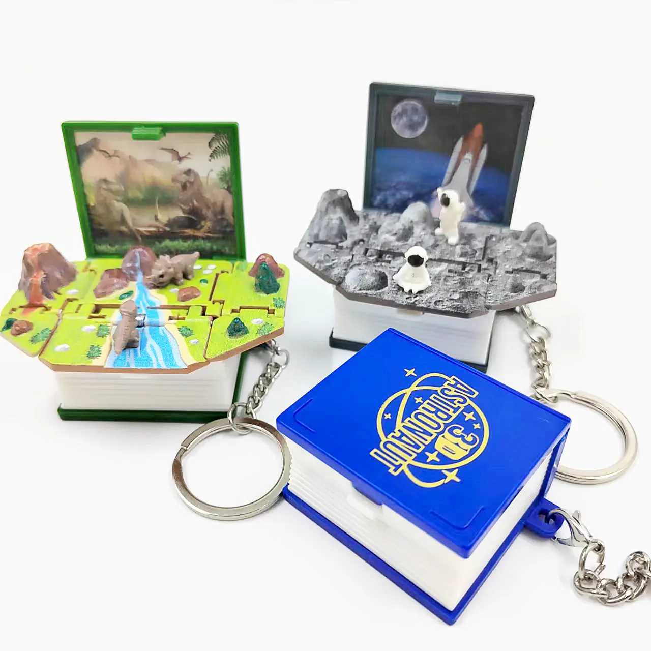 3D Foldable Book Popup Mysterious Dinosaurs Space World Astronaut Keychain Stress Reliever Surprise Toy Unique Birthday Gift