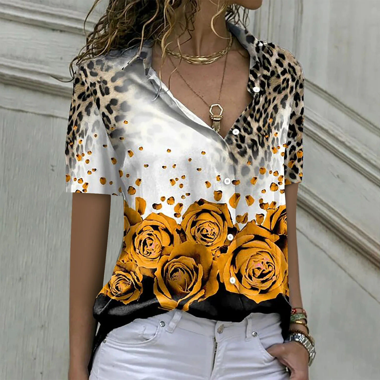 

Rose Flowers Shirt Holiday Women‘S Shirt 3d Leopard Print Tops Casual Cropped Oversized Blouse Streetwear Designer Clothing 2023