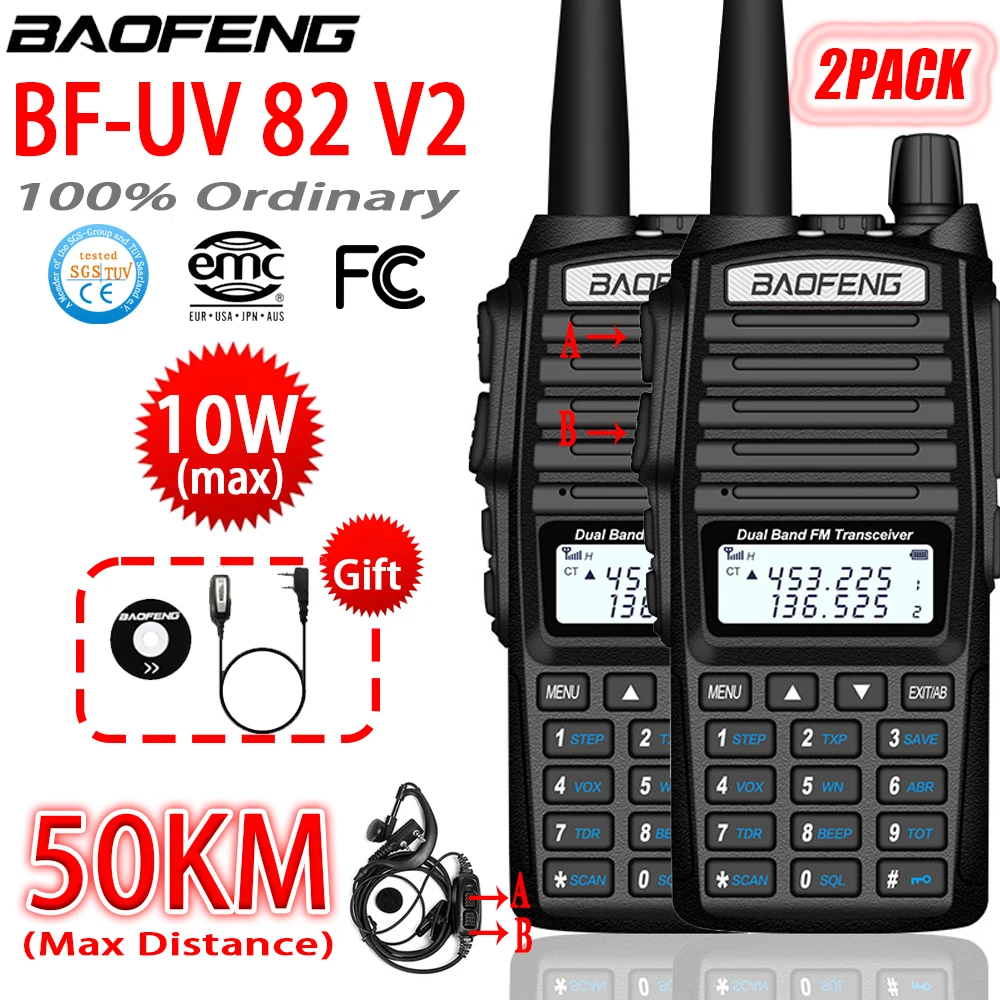 2Pack Uv-82 V2 Baofeng Radio Uv82 Walkie Talkie Dual Band High Power 10W Radio Bidirezionale A Lunga Distanza Aggiornamento Di Uv-10R Uv-5R