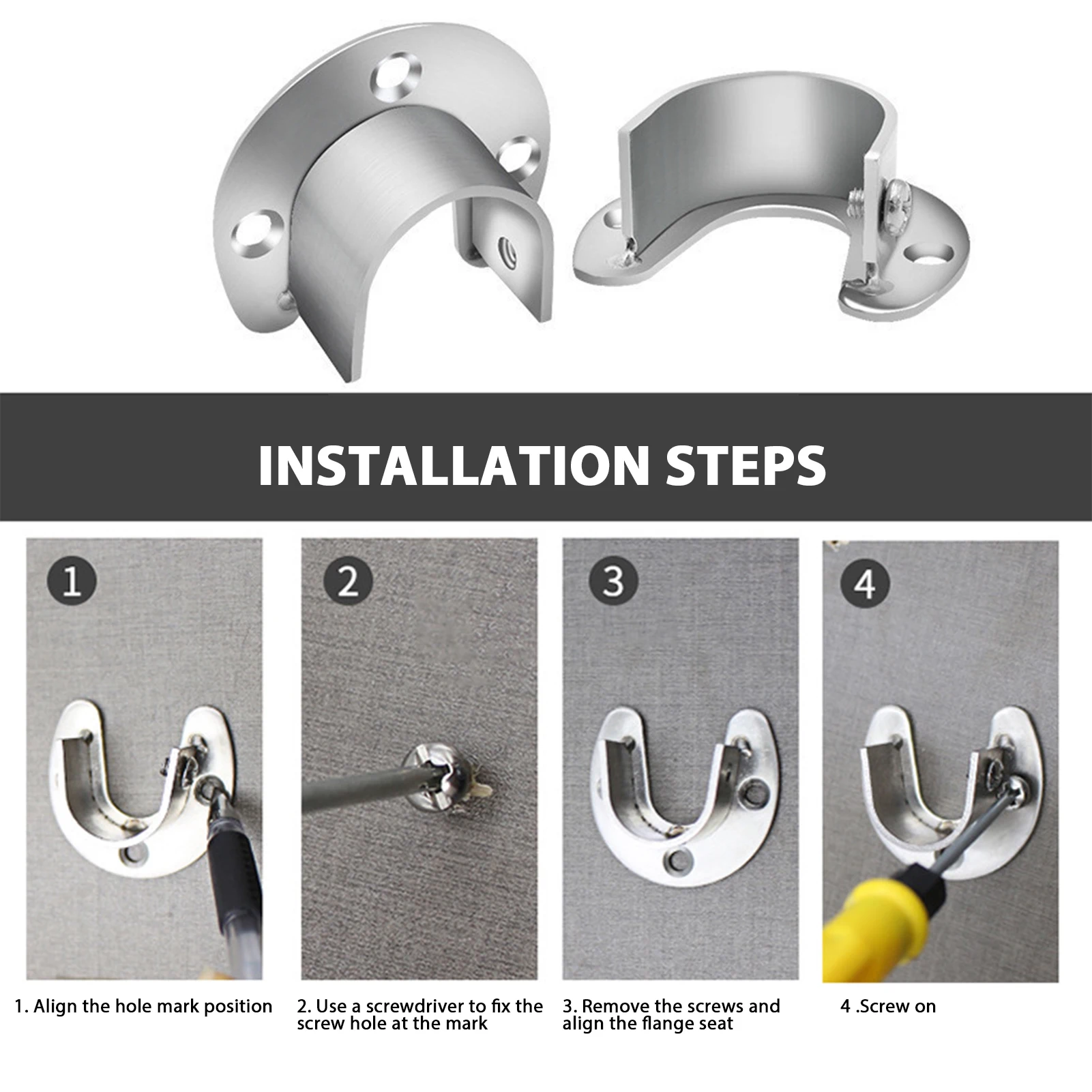 Stainless Steel Flange Seat Wardrobe Hanger Rod Fixing Hardware Accessories Curtain Rod Tube Hook Fixed Support Bracket Seat