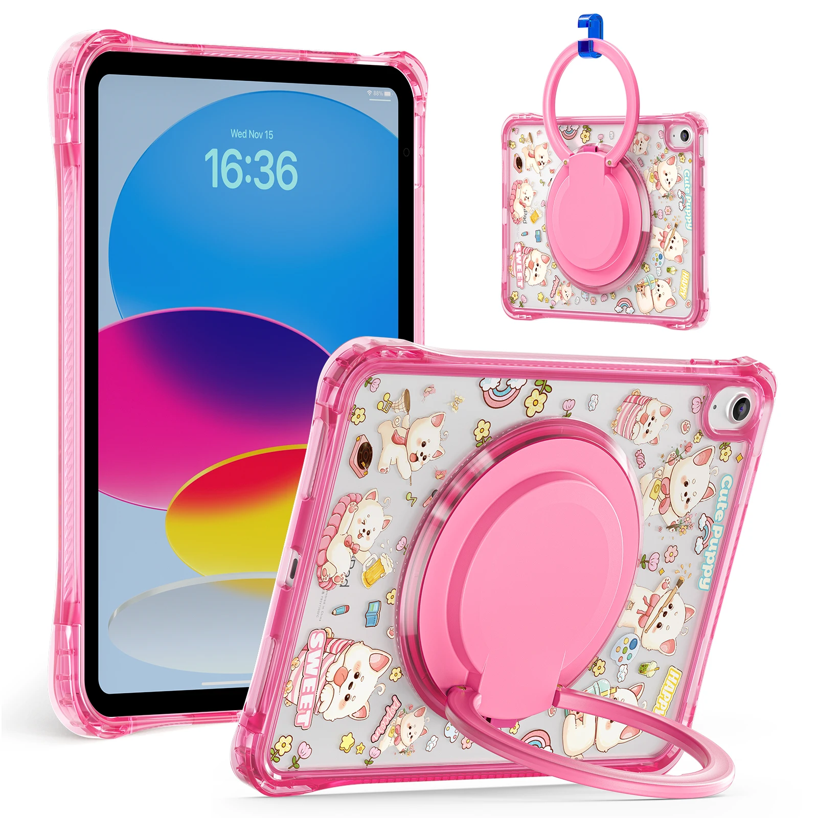 Cartoon Design Transparent Shockproof Tablet Case with Hand Stand
