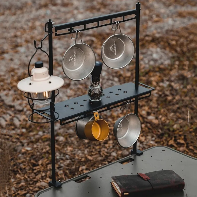 

Tryhomy Portable Table Storage Rack Camping Desktop Shelf With Light Hook Double Layer Shelf Outdoor Tableware Rack