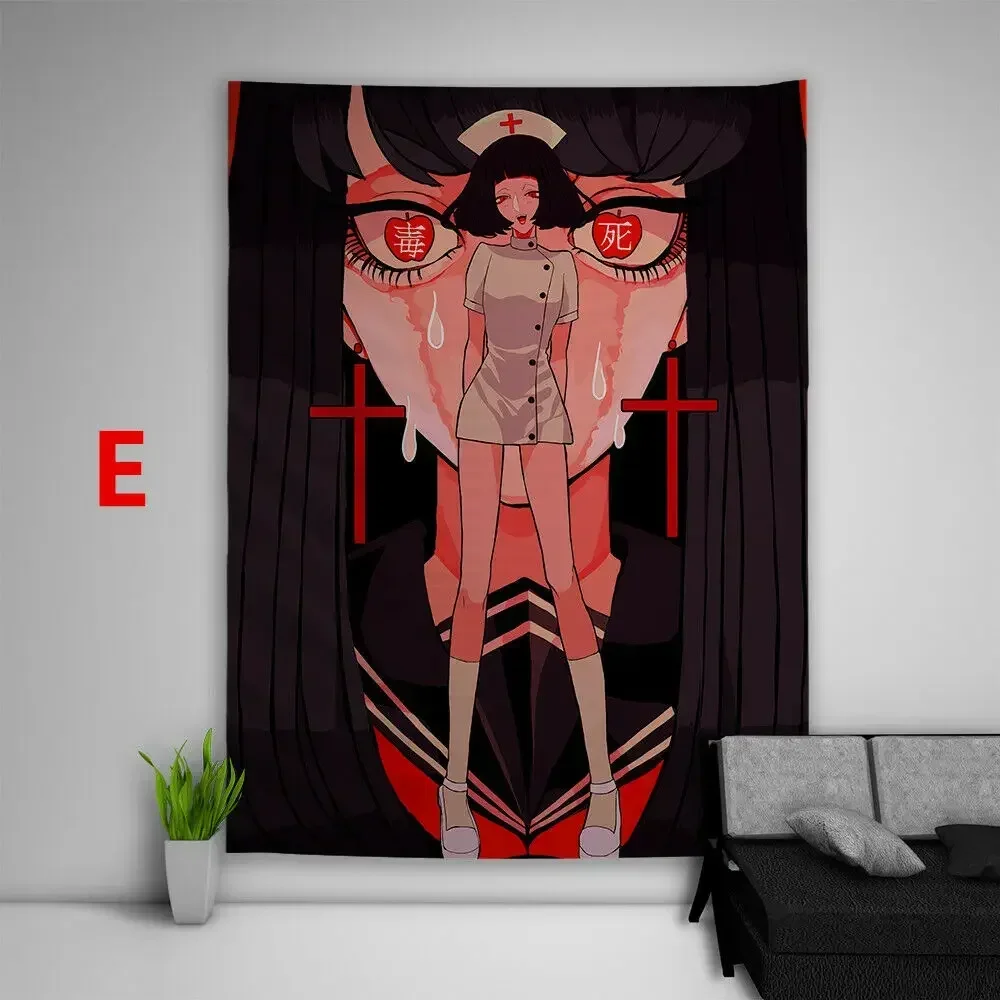 Home Kawaii Anime Girl Illustration Hanging Tapestry Aesthetic Japanese Tapisserie Blankets Ins Art Wall Poster Decoration Mural