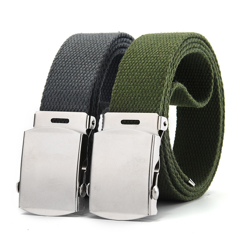 2.5cm Casual Canvas Belt Silver Alloy Buckle Solid Color Outdoor Comfortable Cotton Sports Belt Unisex