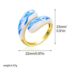 Vintage Blue Flower Enamel Adjustable Ring - Creative Stainless Steel Jewelry (T1531 2)