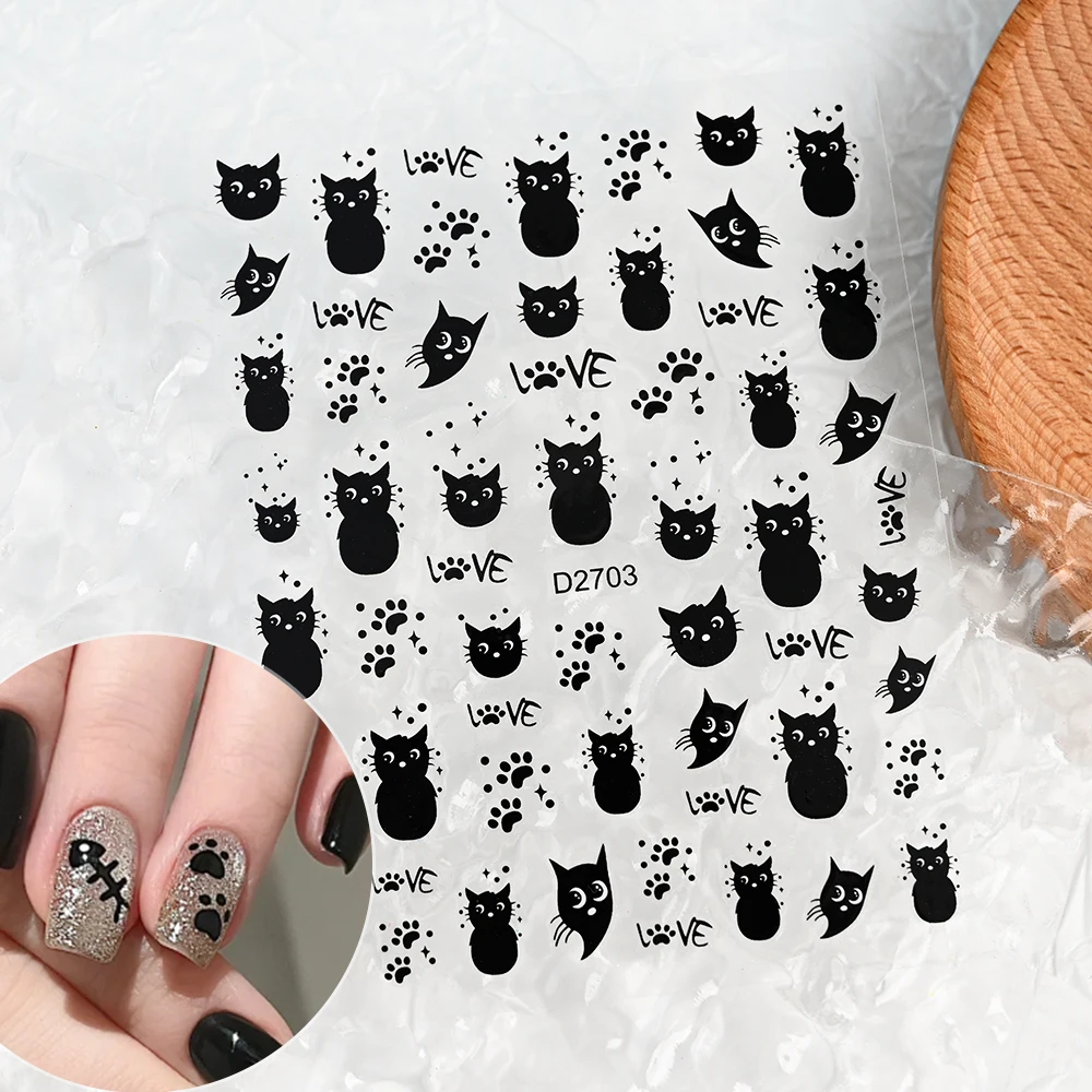 3D Cute Cartoon Black Cat Nail Stickers Funny Cat Paw/Bowtie Self-Adhesive Nail Art Decals Manicure Accessories DIY 8*1 4pcs/set nail stickers,nail art tools,nail art decoration,nail decals
