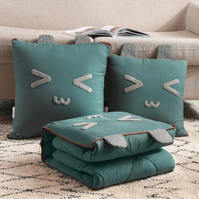 2 In 1 Pillow Travel Blanket Polyester Fiber Quilt Cute Cartoon Throw Pilow Home Office Car Cushion Blanket Home Sofa Decoration 