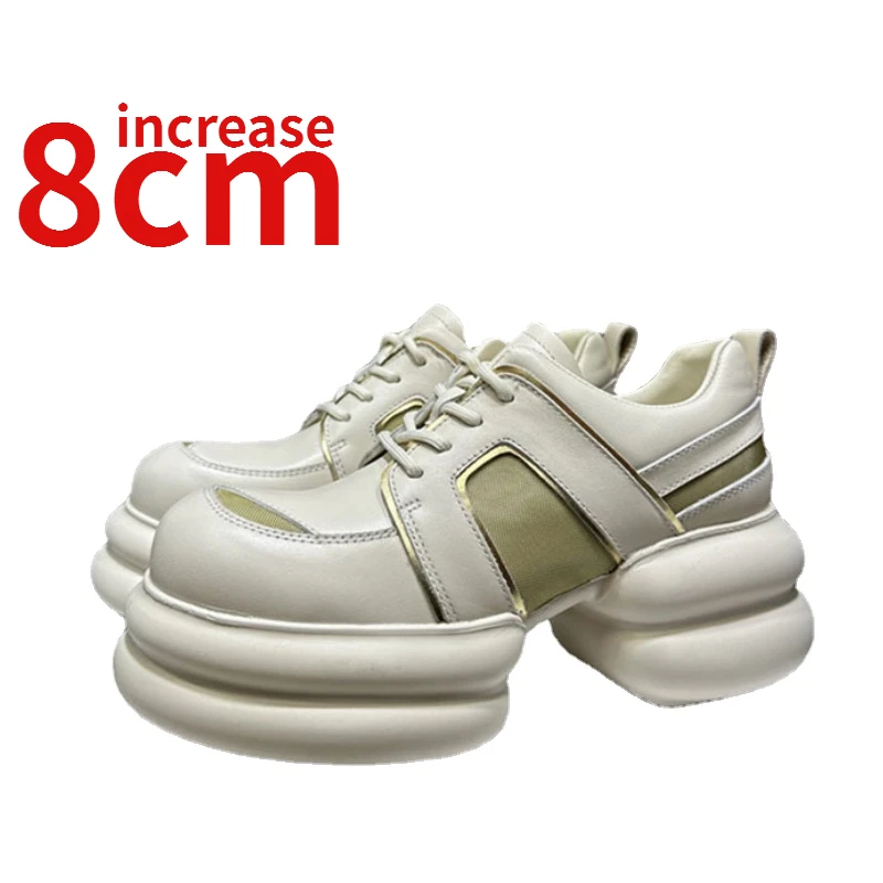 

Super High Heels Casual Shoes for Women Genuine Leather Thick Soled Shoes Women's Inner Height Increased 8cm Street Dad's Shoes