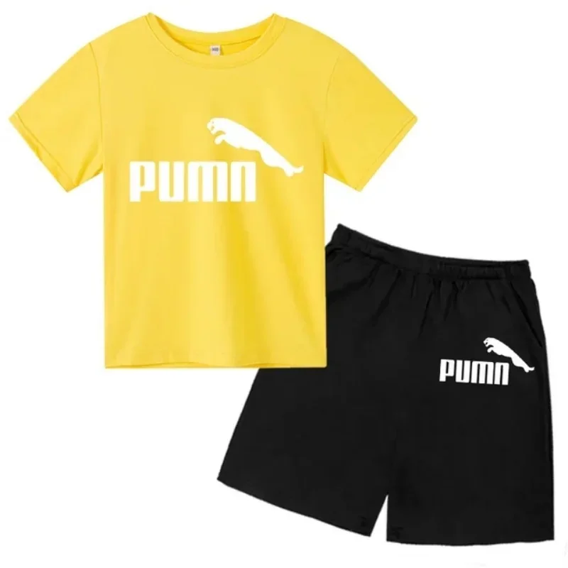 thumbnail image 1 of Conjunto de dos piezas de camiseta y pantalón corto de algodón con estampado informal de moda de verano para niños y niñas de 2 a 12 años, 1 of 5