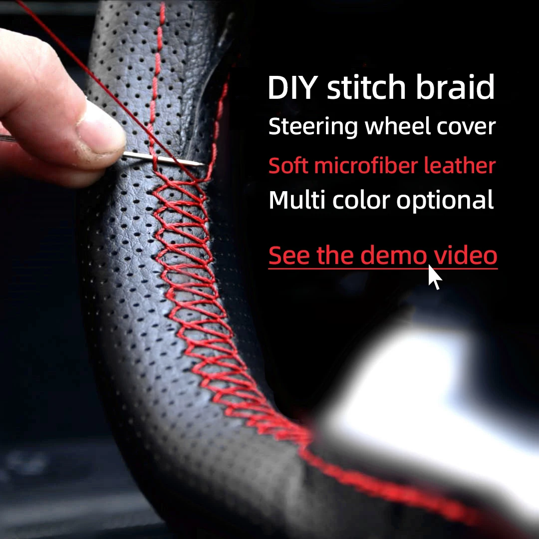 

Universal Leather Car Steering Wheel Stitch Cover DIY Sewing Braid On Wrap Needles And Thread Handle Cover Auto Accessories