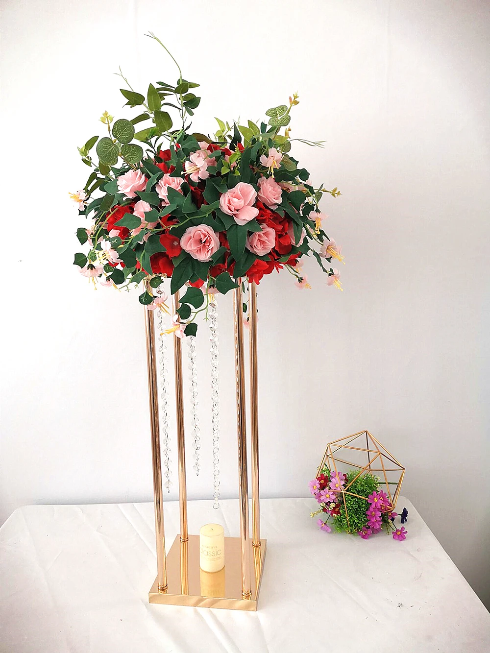 Lot De 3 Supports Cylindriques Métal Doré Pour Fleurs Et Ballons - Déco Mariage, événements - Stable, Réutilisable - Hauteurs Différentes