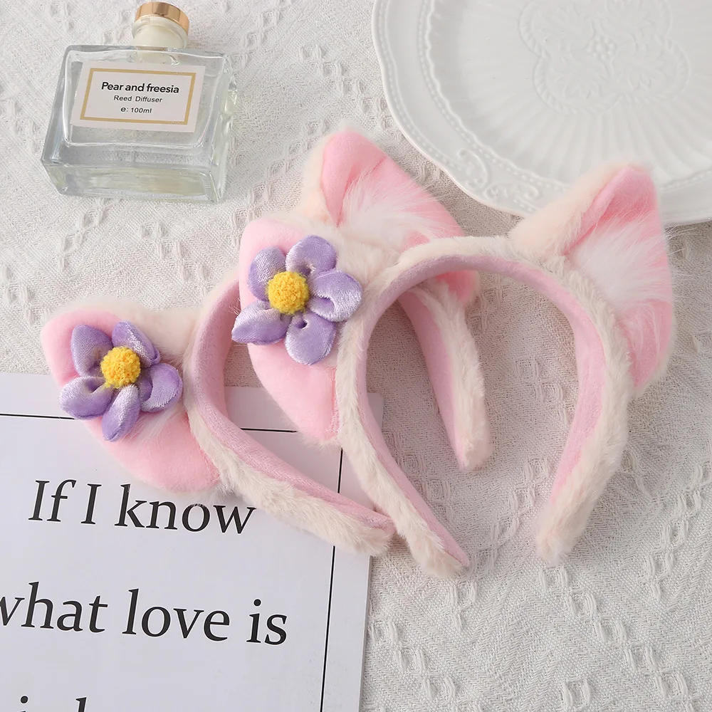 

plush Cat Ears Headband for Women Girls Lace Bow Necklace Plush Hairband Cosplay Masquerade-Party Costume Hair Accessories